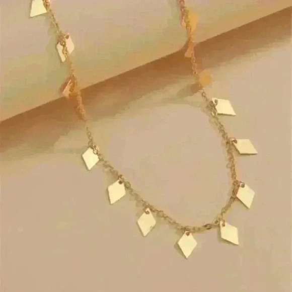 New Geometric Gold Tone Charm Necklace: Elegant Gold-Tone Necklace - Picture 3 of 3